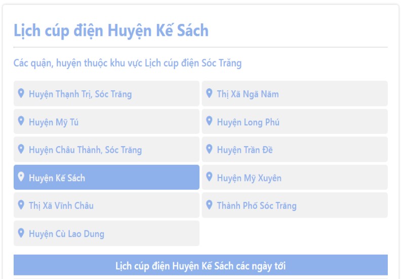 Lịch cắt điện Kế Sách