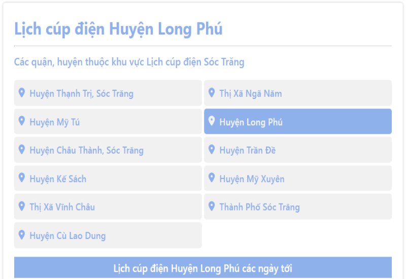 Lịch cắt điện Long Phú