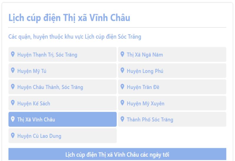 Lịch cắt điện Vĩnh Châu