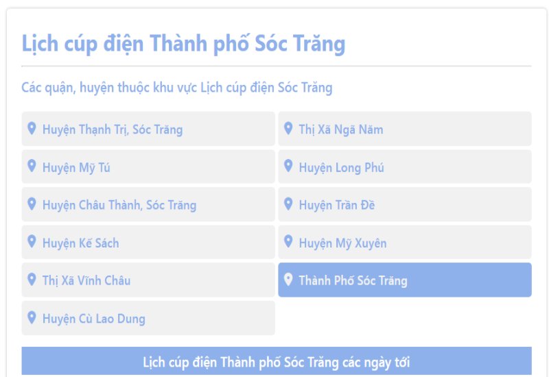 Lịch cúp điện Thành Phố Sóc Trăng