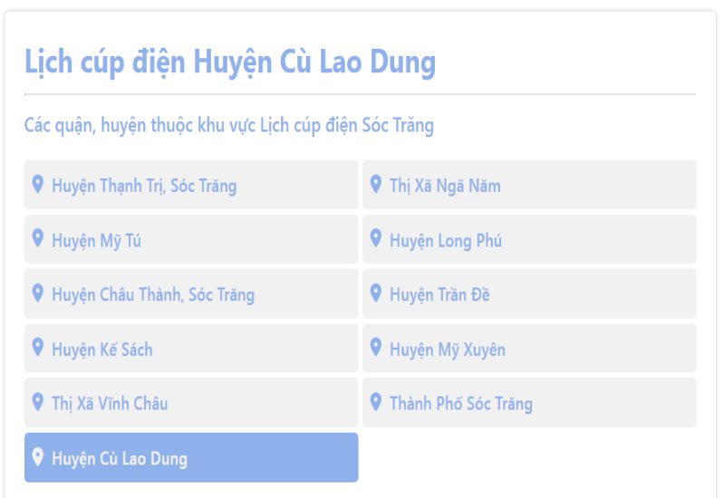 Lịch mất điện Cù Lao Dung