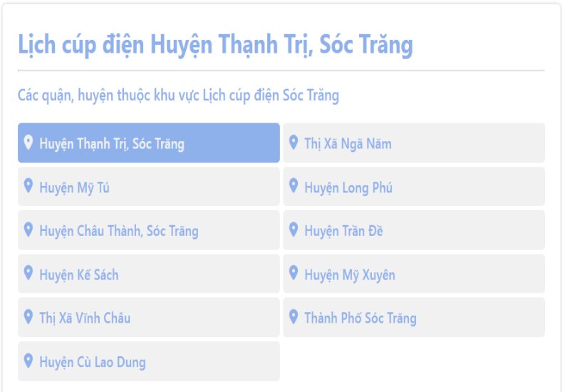 Lịch mất điện Thanh Trị